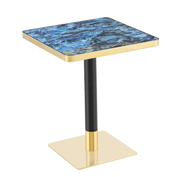 English Elm Set of 2 Square Bistro Tables Glossy Blue Agate Marble Top Gold Edge Black Pedestal W2920S00237