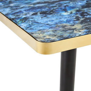 English Elm Set of 2 Square Bistro Tables Glossy Blue Agate Marble Top Gold Edge Black Pedestal W2920S00237