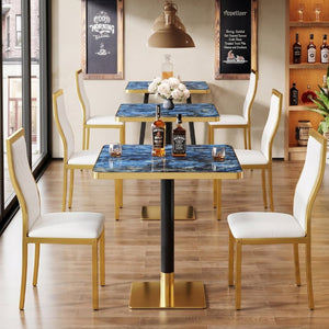 English Elm Set of 2 Square Bistro Tables Glossy Blue Agate Marble Top Gold Edge Black Pedestal W2920S00237