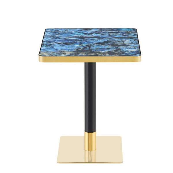 English Elm Set of 2 Square Bistro Tables Glossy Blue Agate Marble Top Gold Edge Black Pedestal W2920S00237