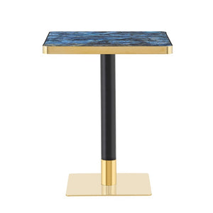 English Elm Set of 2 Square Bistro Tables Glossy Blue Agate Marble Top Gold Edge Black Pedestal W2920S00237