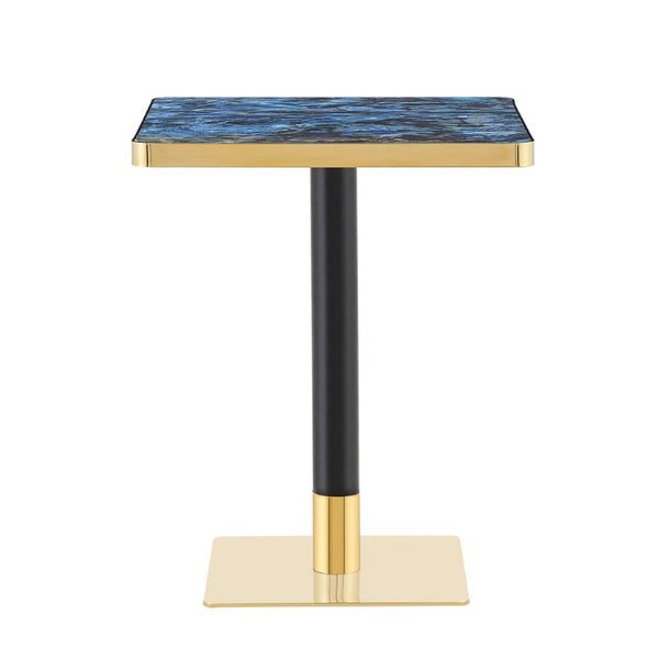 English Elm Set of 2 Square Bistro Tables Glossy Blue Agate Marble Top Gold Edge Black Pedestal W2920S00237