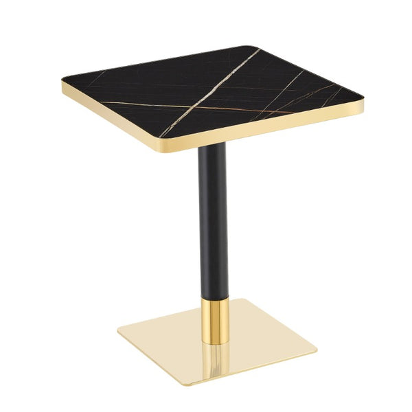 English Elm 24 Inch Square Faux Marble Bistro Table Glam Gold Trim Pedestal Base Compact Dining W2920S00239