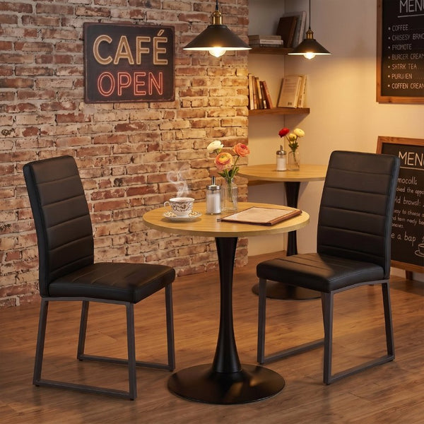 English Elm 23.6 Round Two Person Dining Set with Walnut MDF Table and White PU Leather Chairs Wood Table + 2 Black Chairs W2920S00241