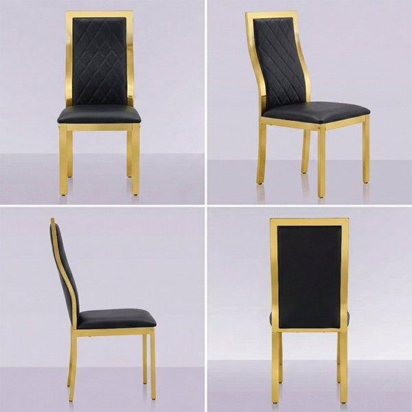 English Elm Modern Gold Frame High Back Faux Leather Dining Chairs with Lumbar Support Set of 4 W2920S00249