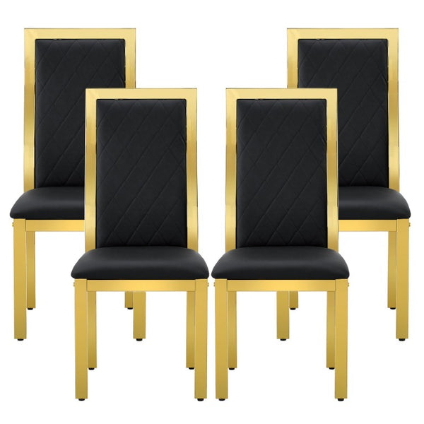 English Elm Modern Gold Frame High Back Faux Leather Dining Chairs with Lumbar Support Set of 4 W2920S00249