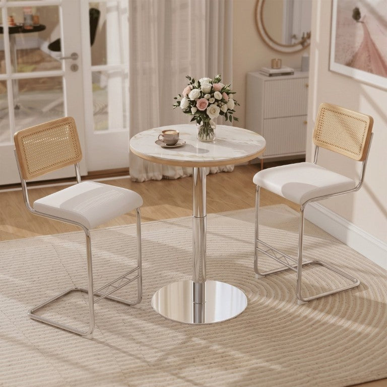 English Elm 3-Piece Sintered Stone Pub Table Set with Faux Rattan Barstools for Small Spaces W2920S00251