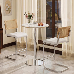 English Elm 3-Piece Sintered Stone Pub Table Set with Faux Rattan Barstools for Small Spaces W2920S00251