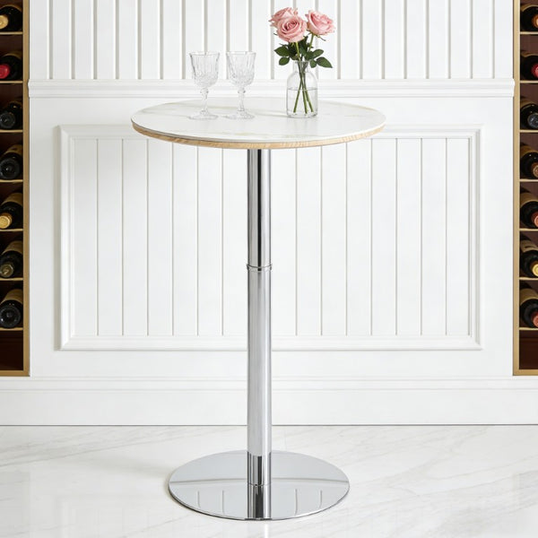 English Elm 3-Piece Sintered Stone Pub Table Set with Faux Rattan Barstools for Small Spaces W2920S00251
