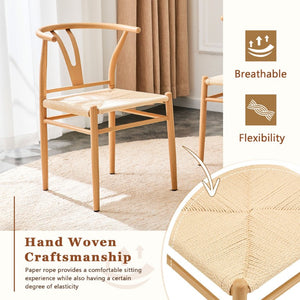 English Elm Pull Extension Dining Set with Round MDF Top and Four Wishbone Chairs for Modern Homes W2920S00252