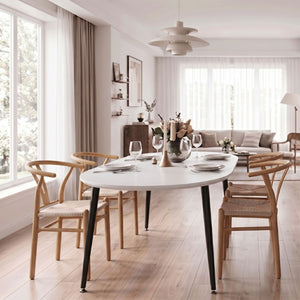 English Elm Pull Extension Dining Set with Round MDF Top and Four Wishbone Chairs for Modern Homes W2920S00252