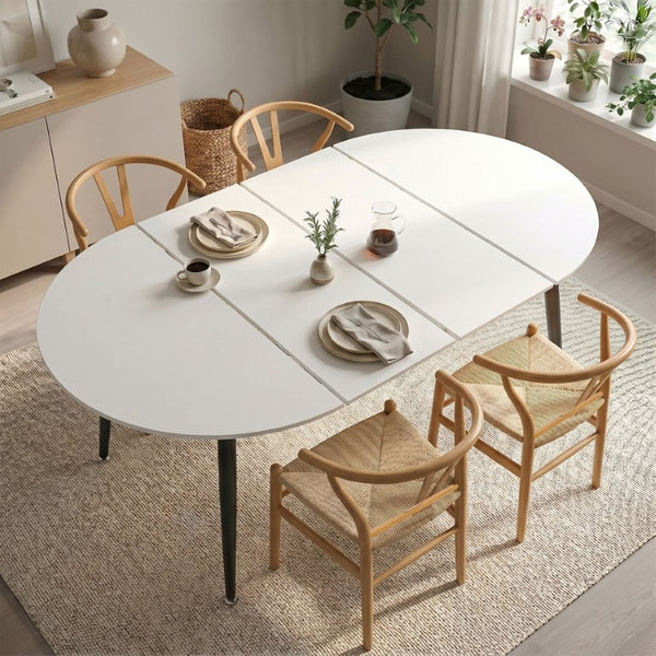 English Elm Pull Extension Dining Set with Round MDF Top and Four Wishbone Chairs for Modern Homes W2920S00252