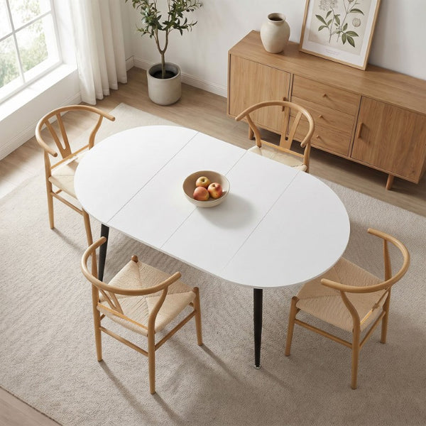 English Elm Pull Extension Dining Set with Round MDF Top and Four Wishbone Chairs for Modern Homes W2920S00252