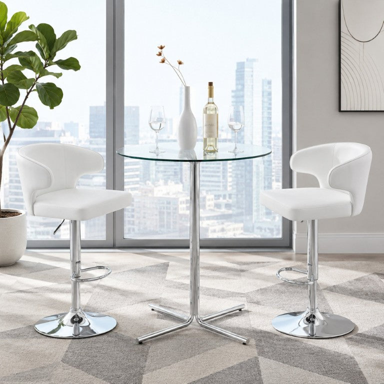 English Elm Modern Glass Top Pub Table Set with Swivel Faux Leather Barstools for Kitchen Silver+White, Transparent Bar Table Set W2920S00253