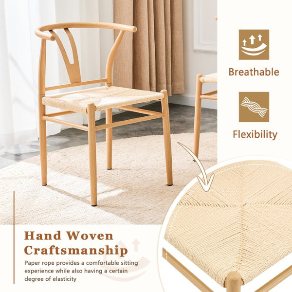 English Elm Table and Chair Set 42 Inch Round Rock Slab Top with Four Wishbone Iron Dining Chairs W2920S00256