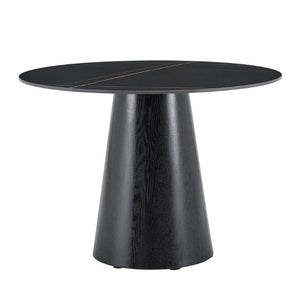 English Elm Table and Chair Set 42 Inch Round Rock Slab Top with Four Wishbone Iron Dining Chairs W2920S00256