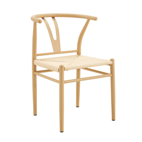 English Elm Table and Chair Set 42 Inch Round Rock Slab Top with Four Wishbone Iron Dining Chairs W2920S00256