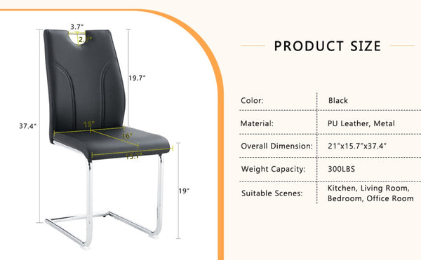 English Elm Black PU Leather Dining Chair Set of Four with Ergonomic Back and Silver Metal Legs W2920S00257