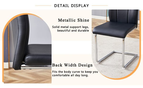 English Elm Black PU Leather Dining Chair Set of Four with Ergonomic Back and Silver Metal Legs W2920S00257
