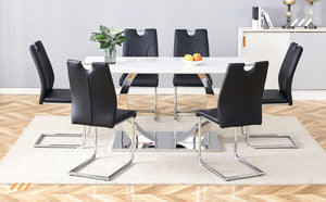 English Elm Black PU Leather Dining Chair Set of Four with Ergonomic Back and Silver Metal Legs W2920S00257