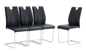 English Elm Black PU Leather Dining Chair Set of Four with Ergonomic Back and Silver Metal Legs W2920S00257