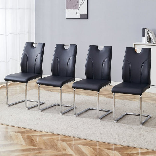 English Elm Black PU Leather Dining Chair Set of Four with Ergonomic Back and Silver Metal Legs W2920S00257