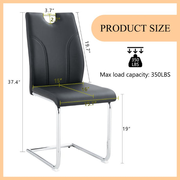 English Elm Black PU Leather Dining Chair Set of Four with Ergonomic Back and Silver Metal Legs W2920S00257