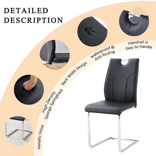 English Elm Black PU Leather Dining Chair Set of Four with Ergonomic Back and Silver Metal Legs W2920S00257