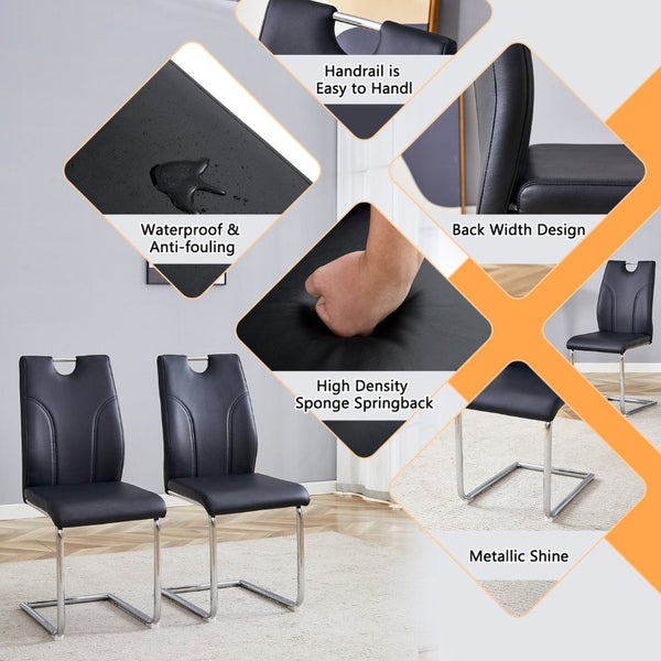 English Elm Black PU Leather Dining Chair Set of Four with Ergonomic Back and Silver Metal Legs W2920S00257