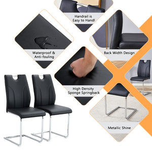 English Elm Black PU Leather Dining Chair Set of Four with Ergonomic Back and Silver Metal Legs W2920S00257