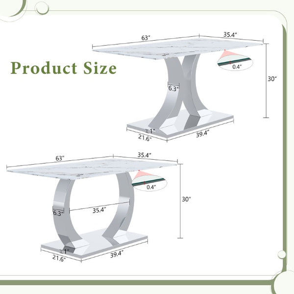 English Elm Transformable Stainless Steel Dining Table with Stone Pattern Tempered Glass Seats Six W2920S00258