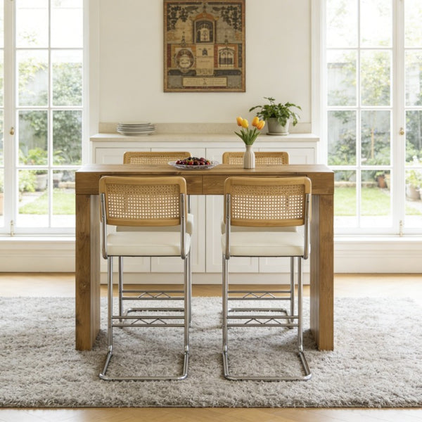 English Elm 4-Piece Bar Set with Wood Grain MDF Table PU Leather Stools and Built-In Storage Drawers W2920S00264