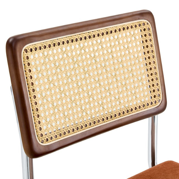 English Elm Natural Rattan Backrest Counter Stools with Velvet Seats and Polished Chrome Legs 4-Piece Set W2920S00268