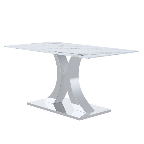 English Elm Luxury Modern 5 Piece Dining Set White Marble Glass Top Shell Back Upholstered Chairs W2920S00275