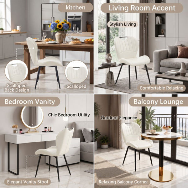 English Elm Luxury Modern 5 Piece Dining Set White Marble Glass Top Shell Back Upholstered Chairs W2920S00275