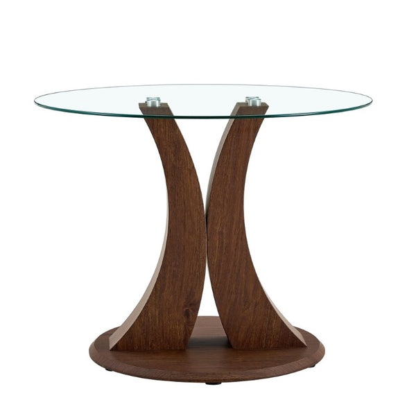 English Elm Pull Extendable Round MDF Dining Set with Four Shell Back Mid Century Modern Chairs W2920S00276