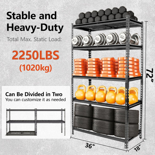 English Elm 5-tier Steel Garage Shelving Unit Boltless Setup 2250 Lb Capacity Adjustable Shed Storage W2932P373586