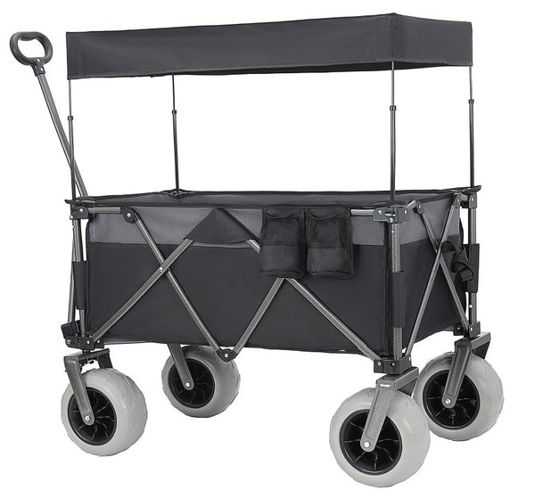 English Elm Multi-Functional Folding Wagon with Steel Frame Canopy and All-Terrain Balloon Wheels W2932P435468