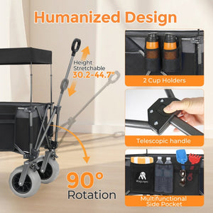 English Elm Multi-Functional Folding Wagon with Steel Frame Canopy and All-Terrain Balloon Wheels W2932P435468