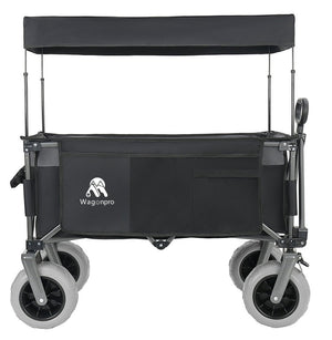 English Elm Multi-Functional Folding Wagon with Steel Frame Canopy and All-Terrain Balloon Wheels W2932P435468