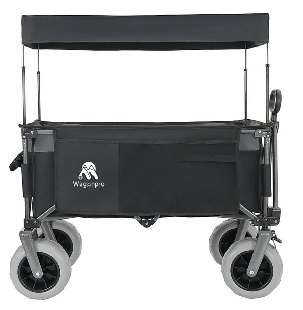 English Elm Multi-Functional Folding Wagon with Steel Frame Canopy and All-Terrain Balloon Wheels W2932P435468