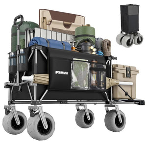 English Elm 300L Heavy Duty Folding Beach Wagon Expandable Tailgate Steel Frame Sand Wheels W2932P536962