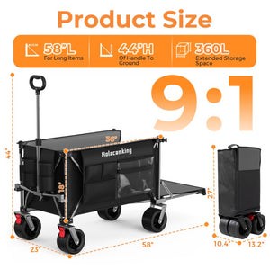 English Elm 58 Inch Folding Wagon Heavy Duty 500Lb Steel Frame All Terrain Wheels Beach Camping Cart W2932P536966
