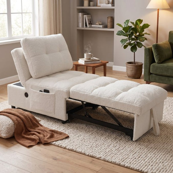 English Elm Single Convertible Sofa Bed Armless Plush Teddy Upholstery Usb Port Apartment Lounge W2941P393993