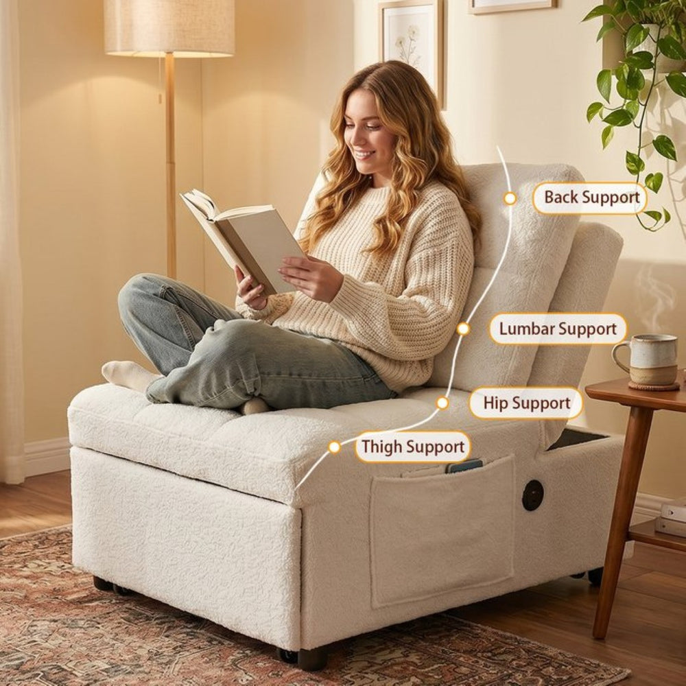 English Elm Single Convertible Sofa Bed Armless Plush Teddy Upholstery Usb Port Apartment Lounge W2941P393993