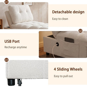English Elm Single Convertible Sofa Bed Armless Plush Teddy Upholstery Usb Port Apartment Lounge W2941P393993