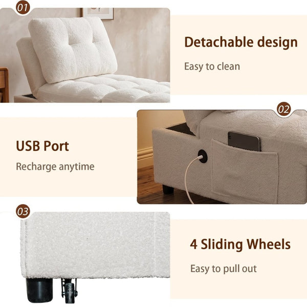 English Elm Single Convertible Sofa Bed Armless Plush Teddy Upholstery Usb Port Apartment Lounge W2941P393993