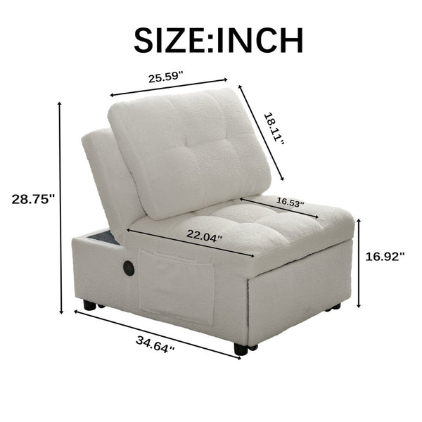 English Elm Single Convertible Sofa Bed Armless Plush Teddy Upholstery Usb Port Apartment Lounge W2941P393993