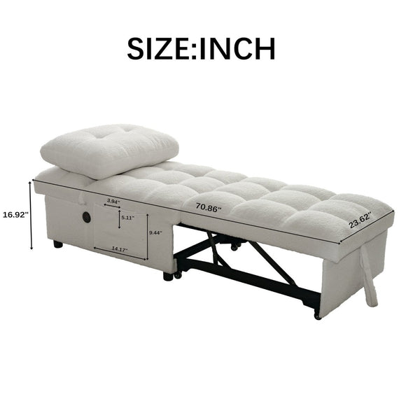 English Elm Single Convertible Sofa Bed Armless Plush Teddy Upholstery Usb Port Apartment Lounge W2941P393993