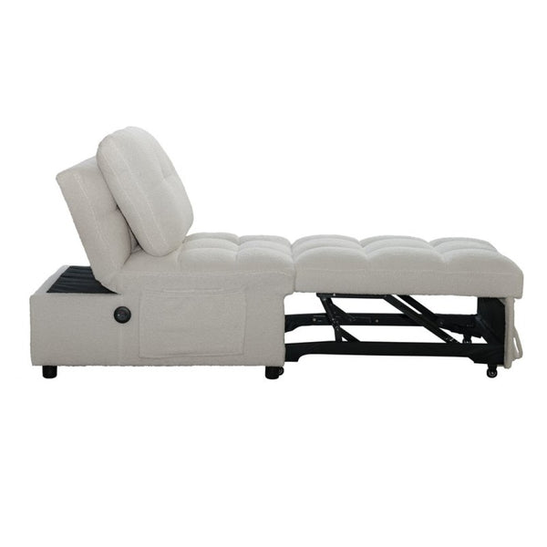 English Elm Single Convertible Sofa Bed Armless Plush Teddy Upholstery Usb Port Apartment Lounge W2941P393993